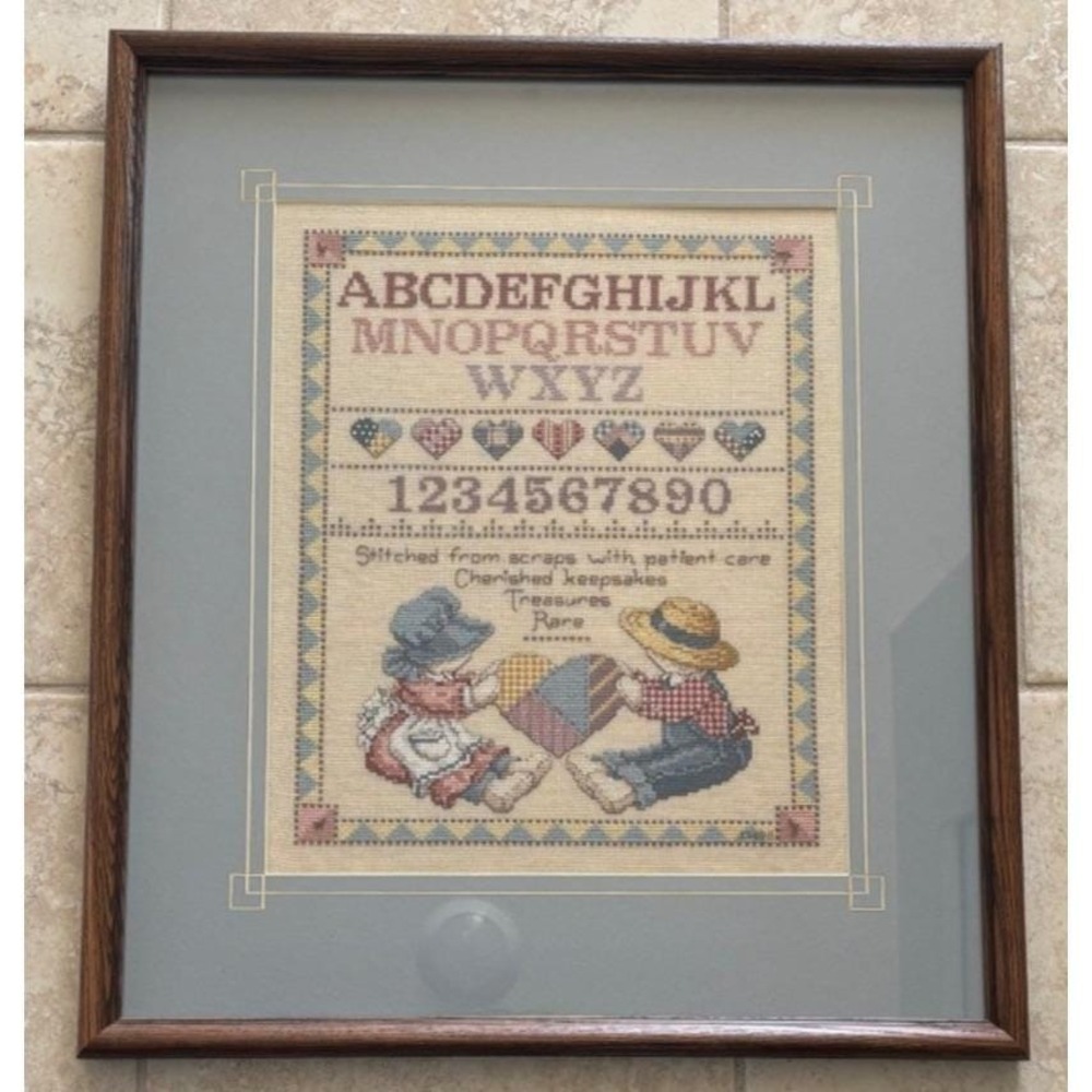 Vtg Professionally Framed Cross Stitch‎ Sampler Country Alpahabet Kids 19x21
